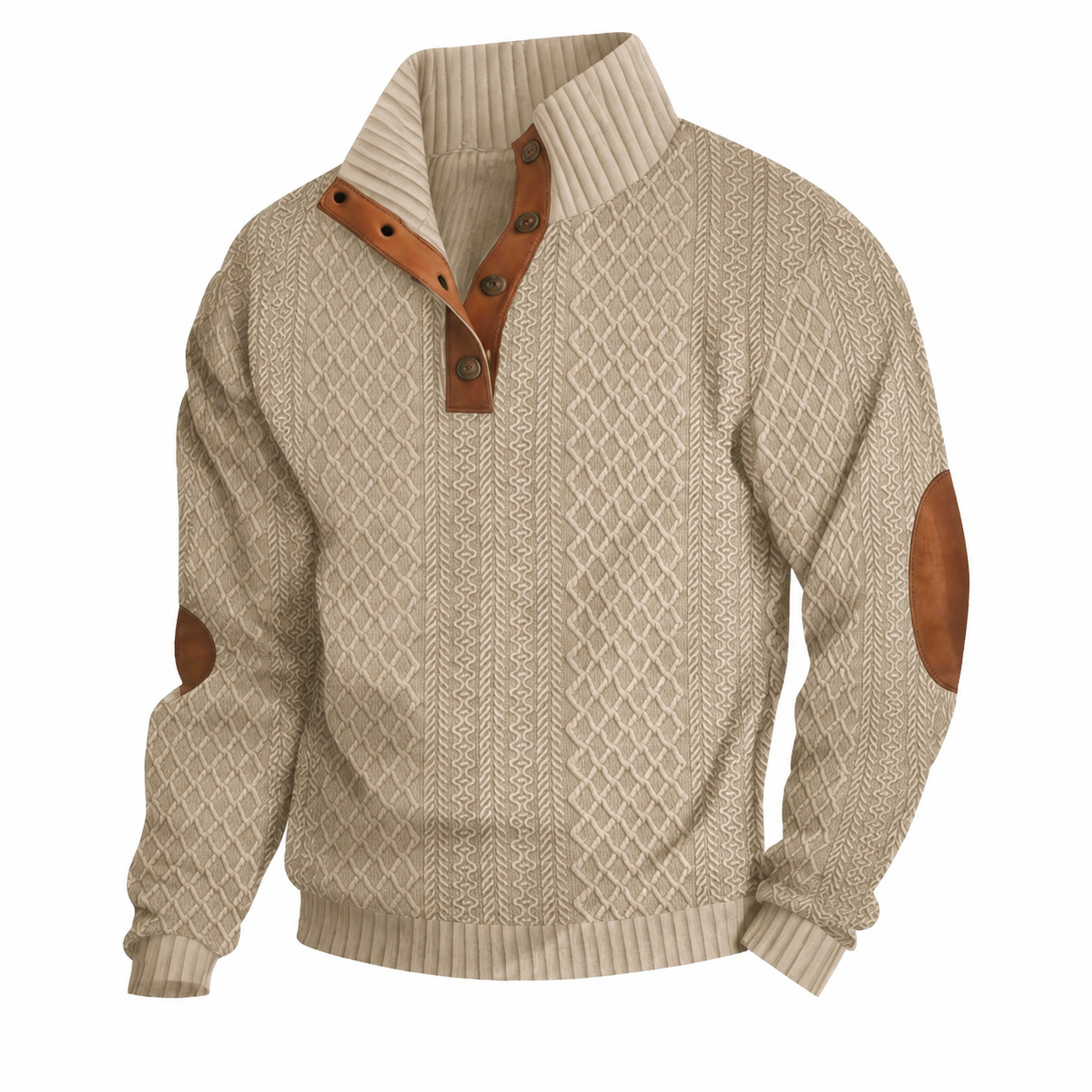 Men's Jacquard Wool Knit Round-Neck Sweater