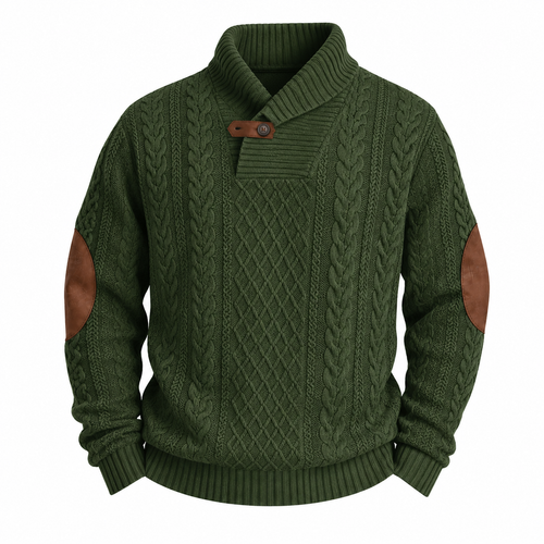 Men's Jacquard Wool Knit Round-Neck Sweater