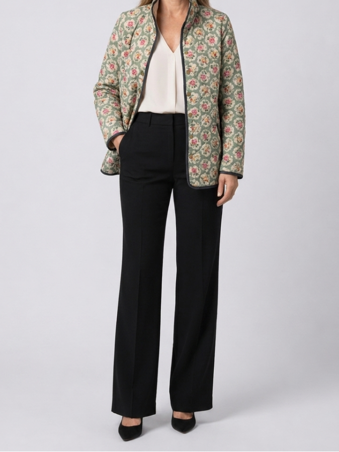 Aveline | Women's Quilted Jacket, Vintage Floral Art Print