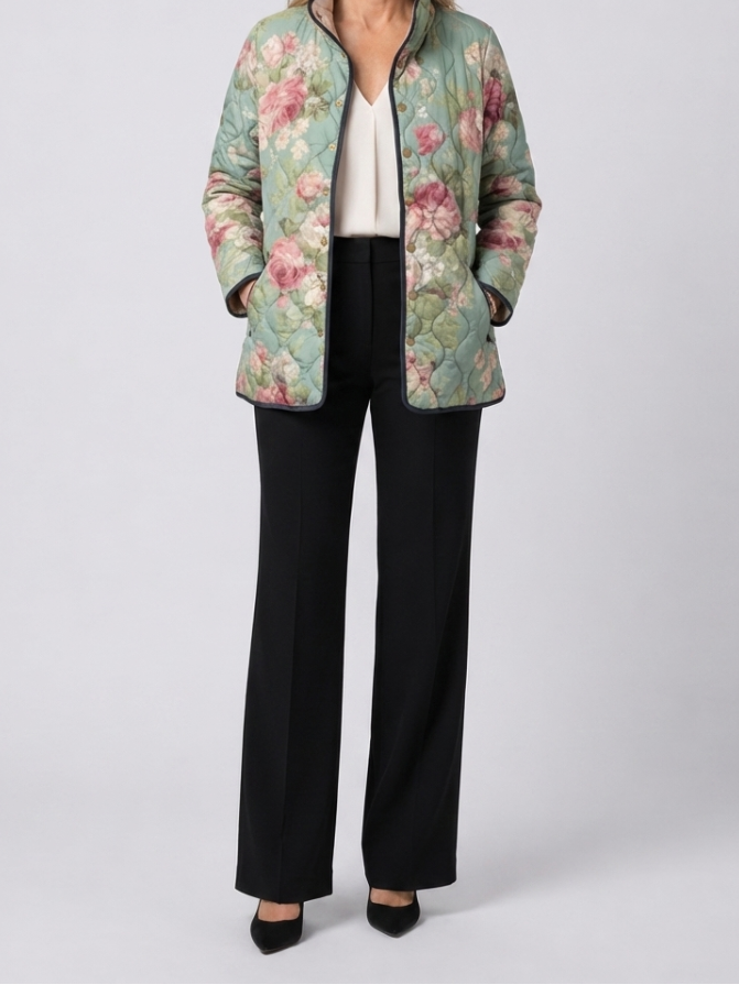 Carys | Women's Quilted Jacket, Retro Floral Pattern