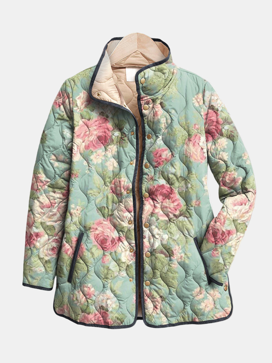 Carys | Women's Quilted Jacket, Retro Floral Pattern