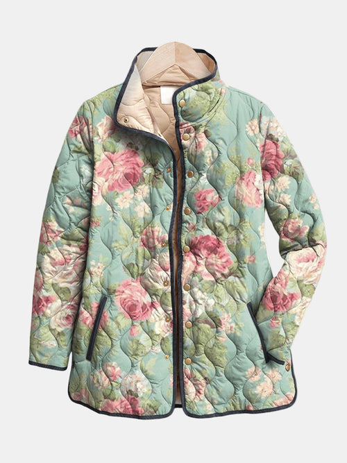 Carys | Women's Quilted Jacket, Retro Floral Pattern