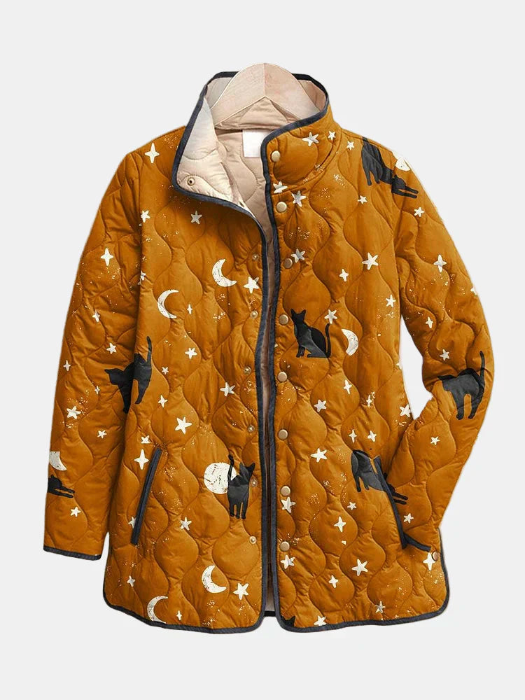 Eira | Women's Quilted Jacket, Black Cat Print