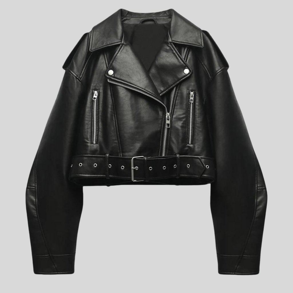 Elise | Women's Cropped Moto Leather Jacket, Biker Jacket