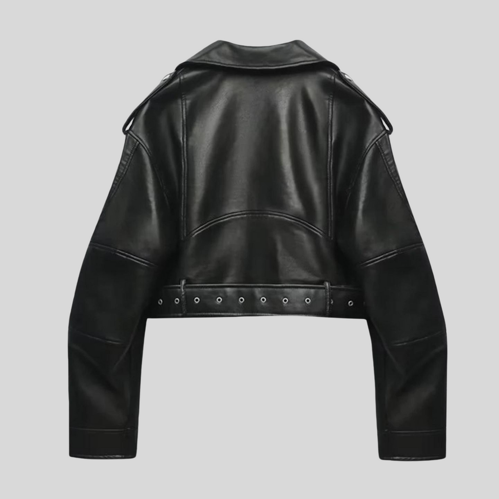 Elise | Women's Cropped Moto Leather Jacket, Biker Jacket