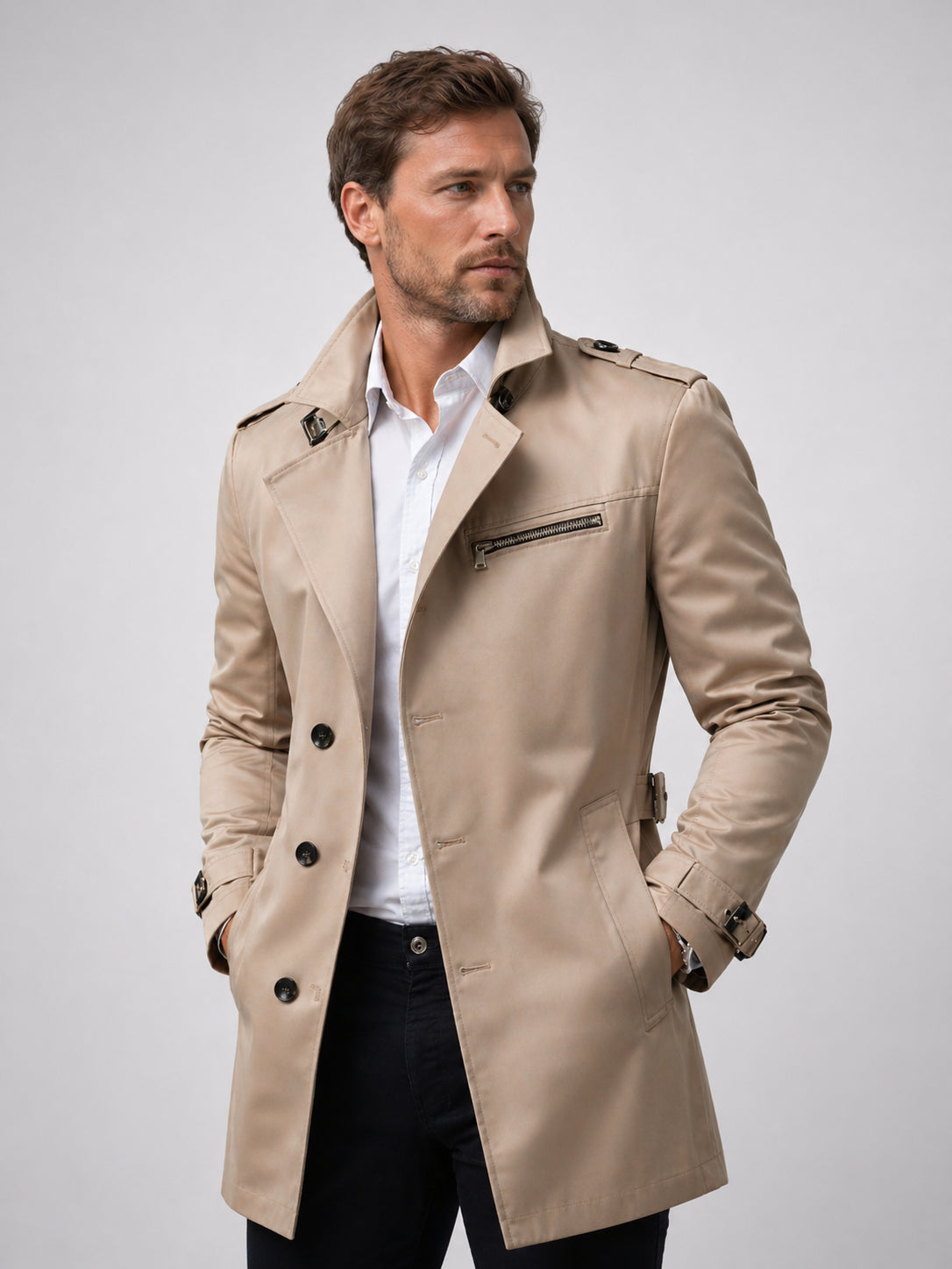 Elliott | Men's Belted Trench Coat, Classic Tailored Coat