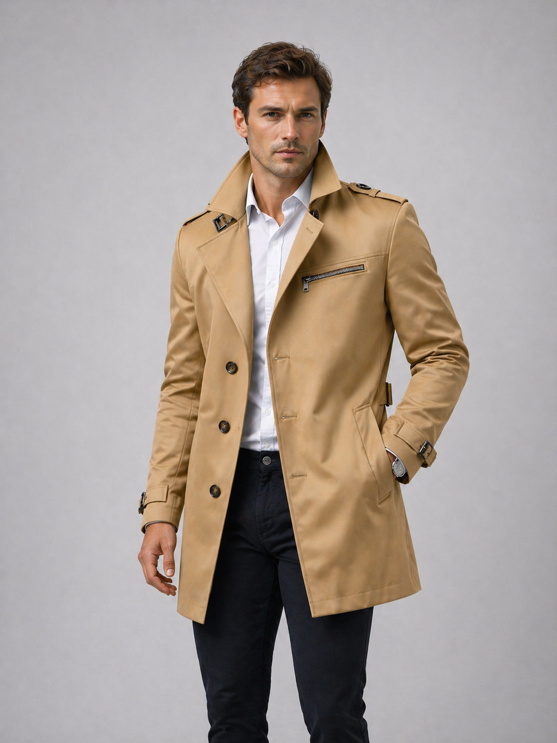 Elliott | Men's Belted Trench Coat, Classic Tailored Coat