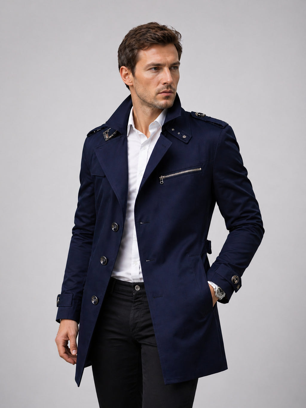 Elliott | Men's Belted Trench Coat, Classic Tailored Coat