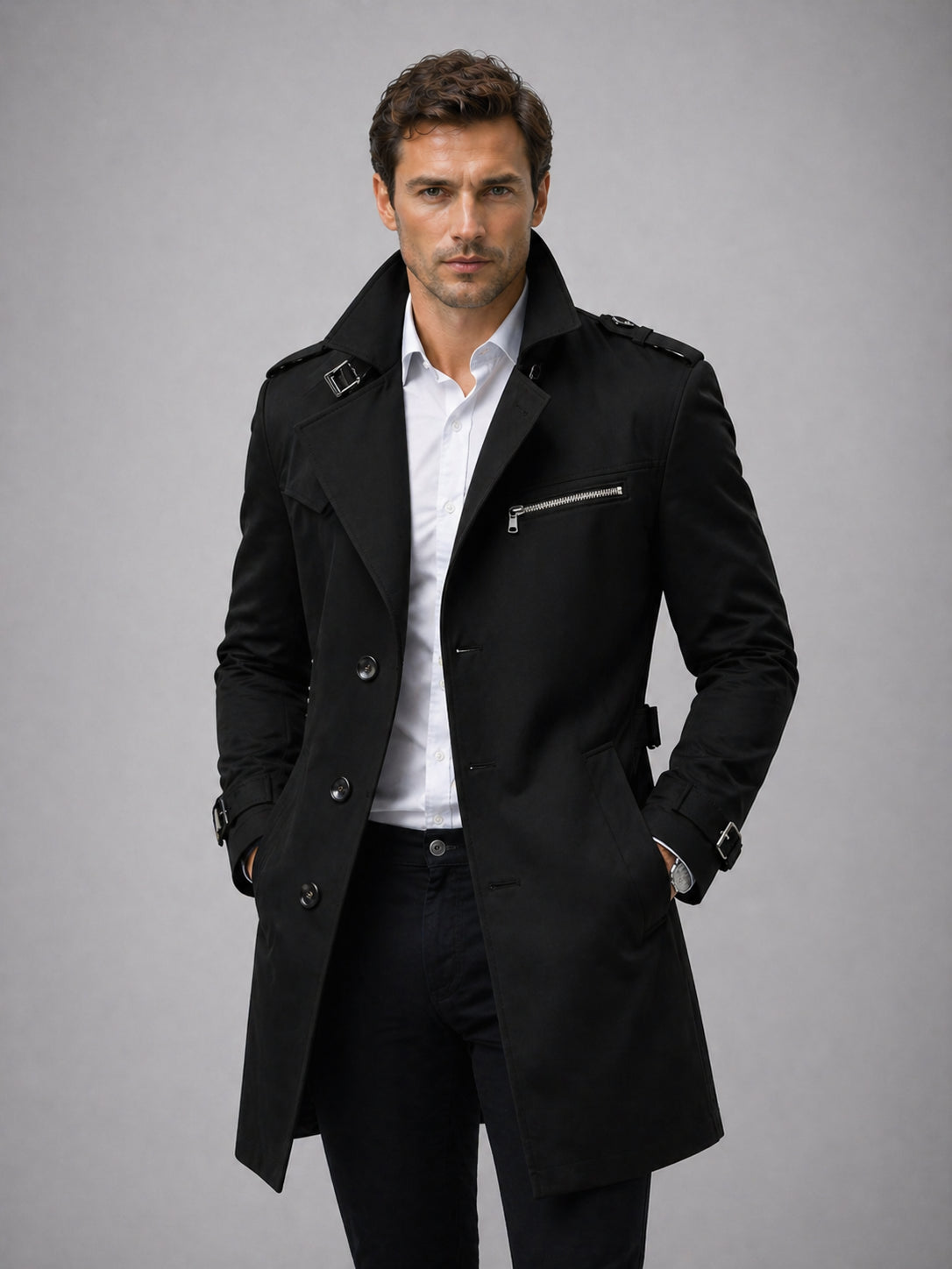Elliott | Men's Belted Trench Coat, Classic Tailored Coat