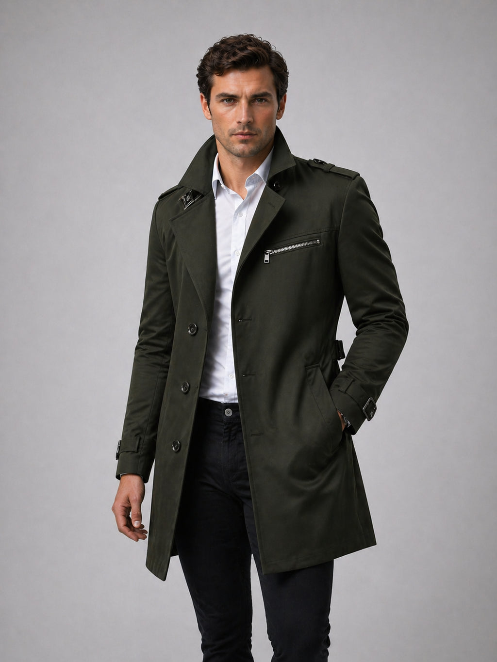 Elliott | Men's Belted Trench Coat, Classic Tailored Coat