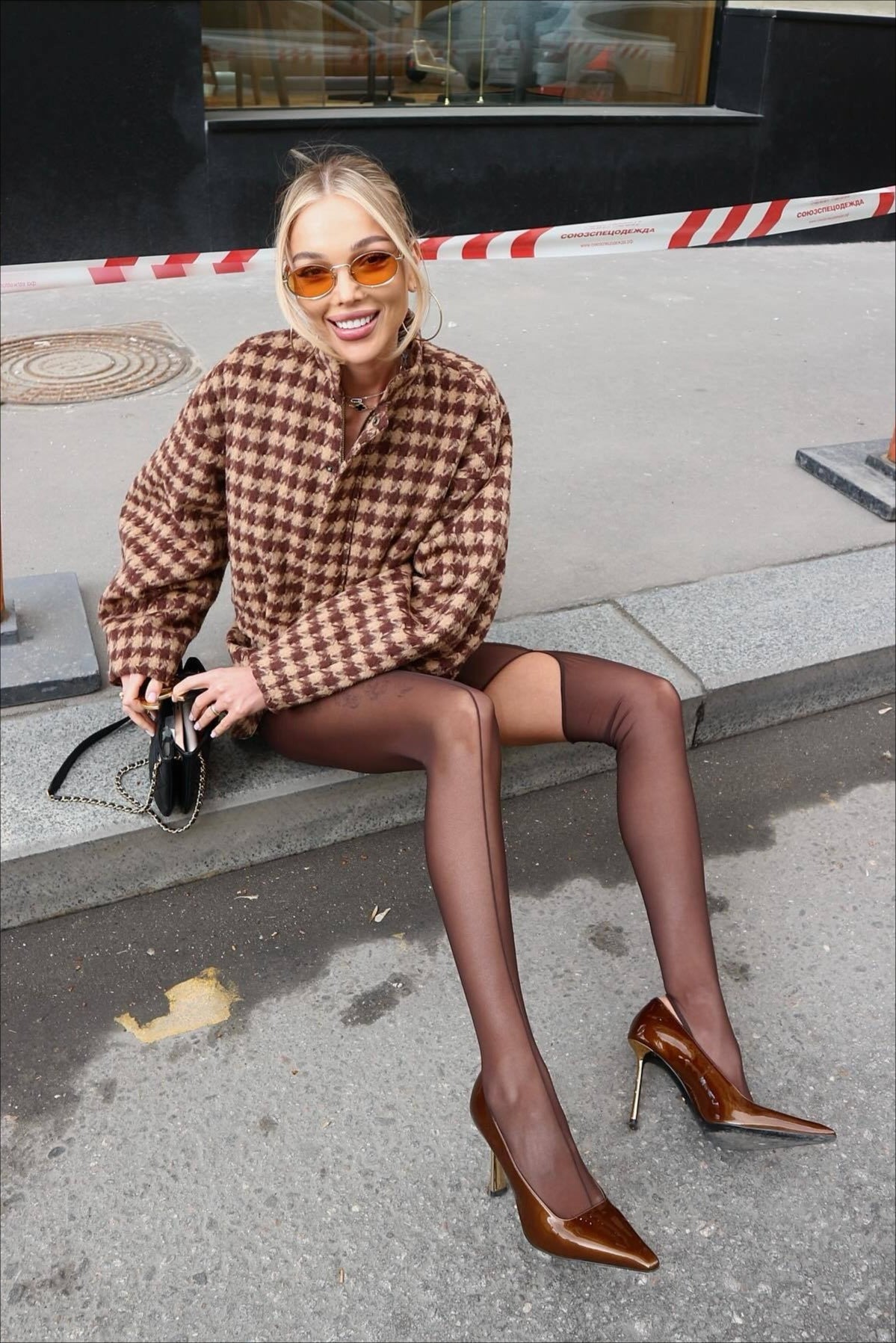 Faye | Women's Two-Piece Set, Vintage Houndstooth Zip Jacket and Shorts