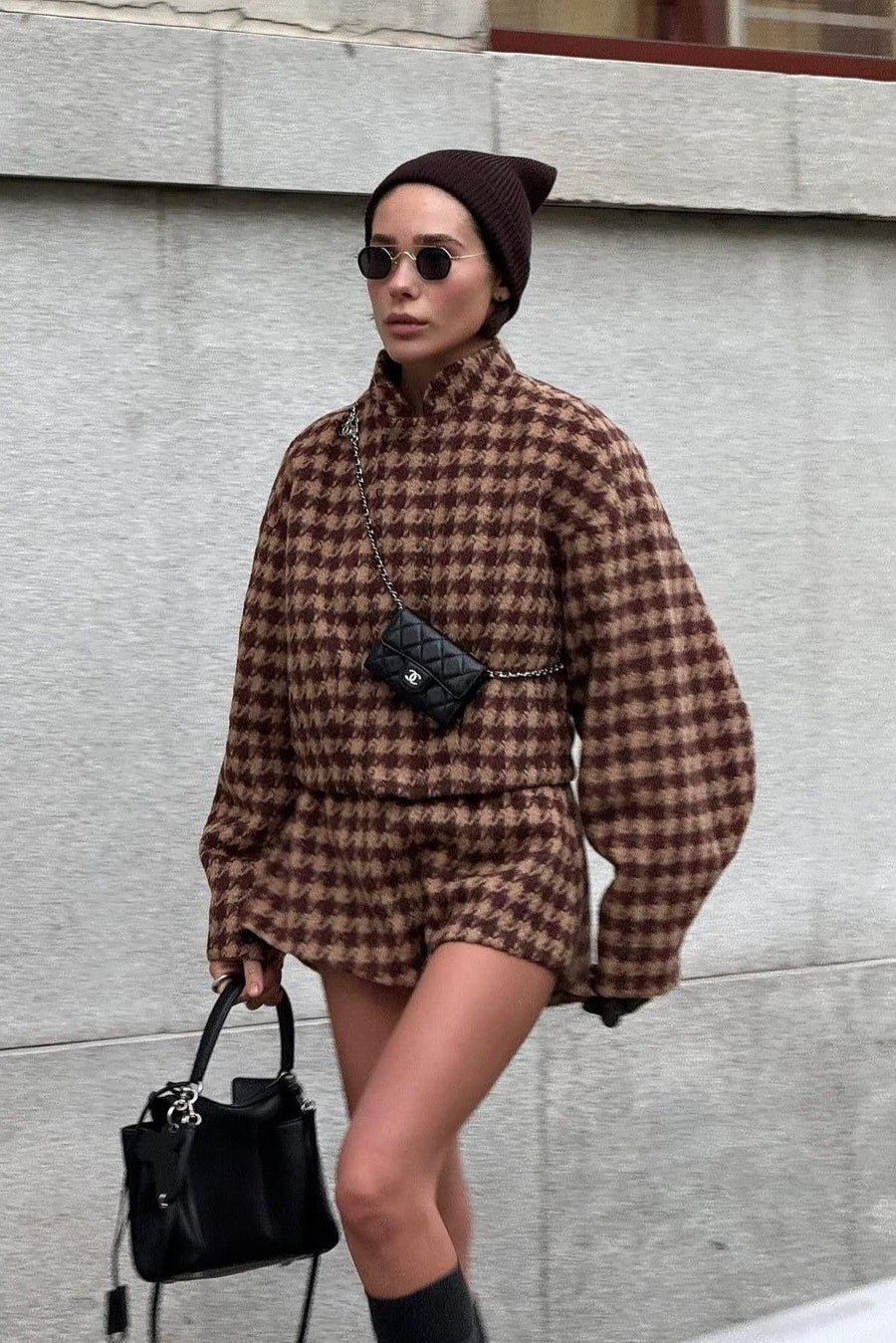 Faye | Women's Two-Piece Set, Vintage Houndstooth Zip Jacket and Shorts