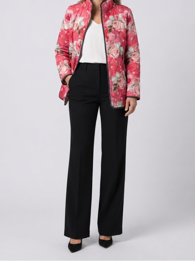 Fern | Women's Quilted Jacket, Pink Floral Print
