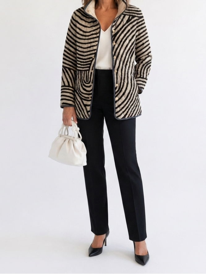 Inaya | Women's Quilted Jacket, Retro Circle Design