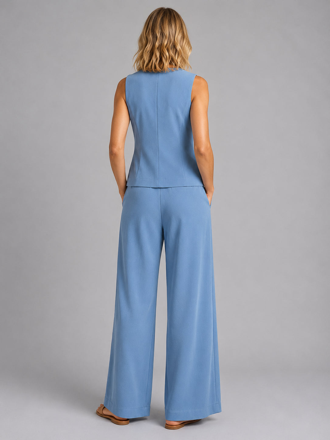Livia | Women's Sleeveless Waistcoat Two-Piece Set, Wide-Leg Co-Ord