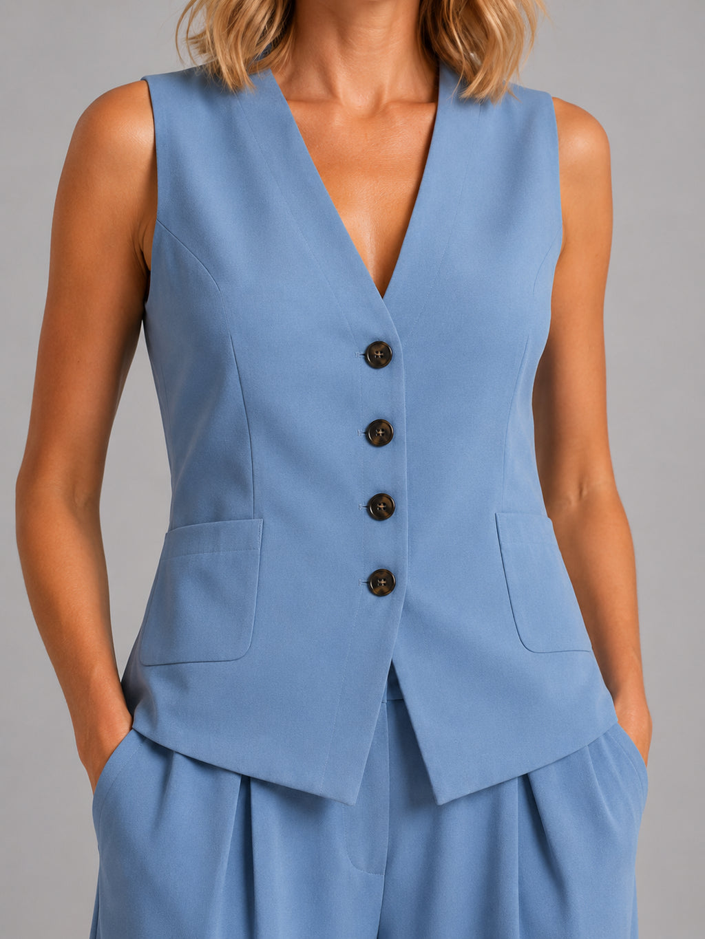 Livia | Women's Sleeveless Waistcoat Two-Piece Set, Wide-Leg Co-Ord