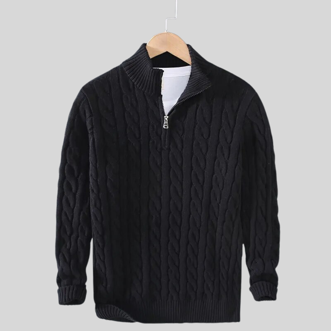 Theo | Men's Cable Knit Sweater, Half-Zip Layering Knit