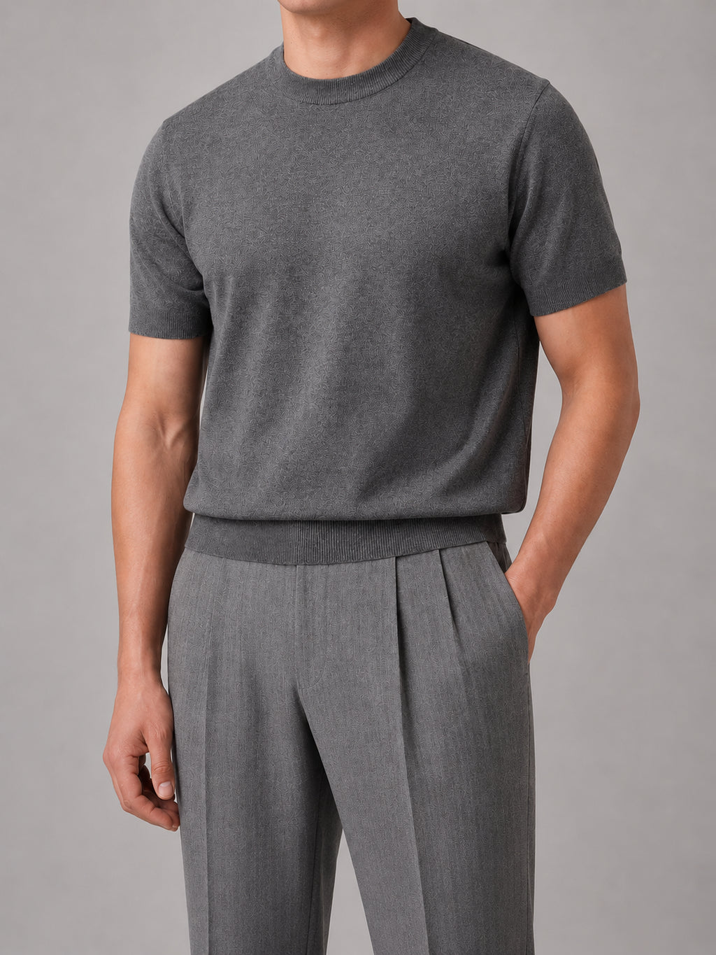 Fenwick | Men's Short Sleeve Knit T-Shirt, Crew Neck Fine Knit Top