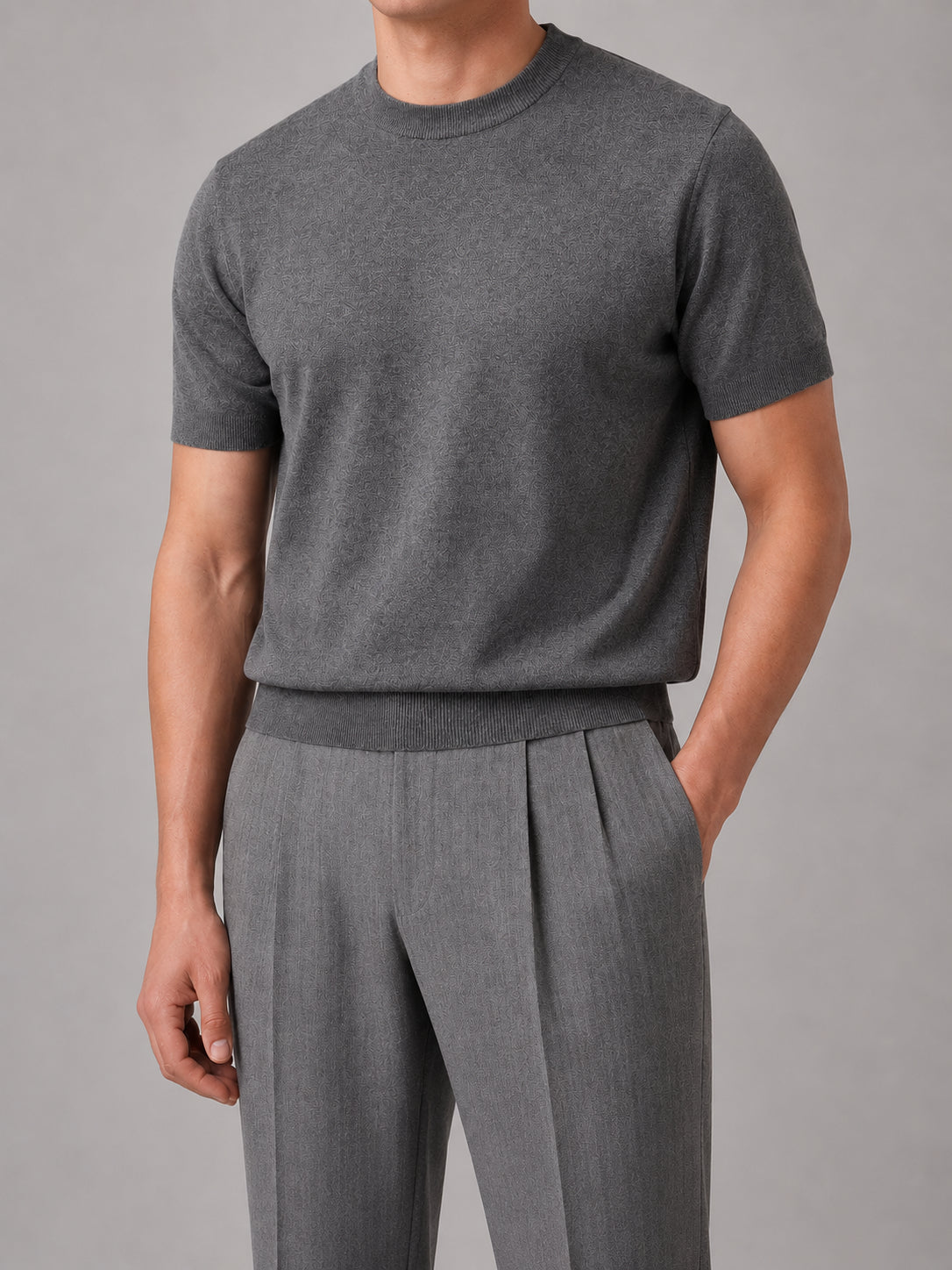 Fenwick | Men's Short Sleeve Knit T-Shirt, Crew Neck Fine Knit Top