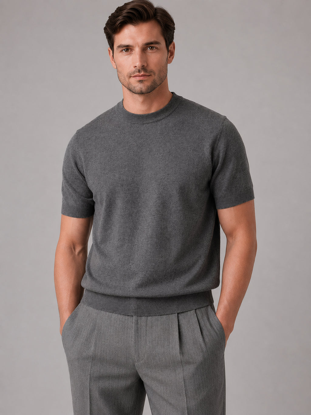 Fenwick | Men's Short Sleeve Knit T-Shirt, Crew Neck Fine Knit Top
