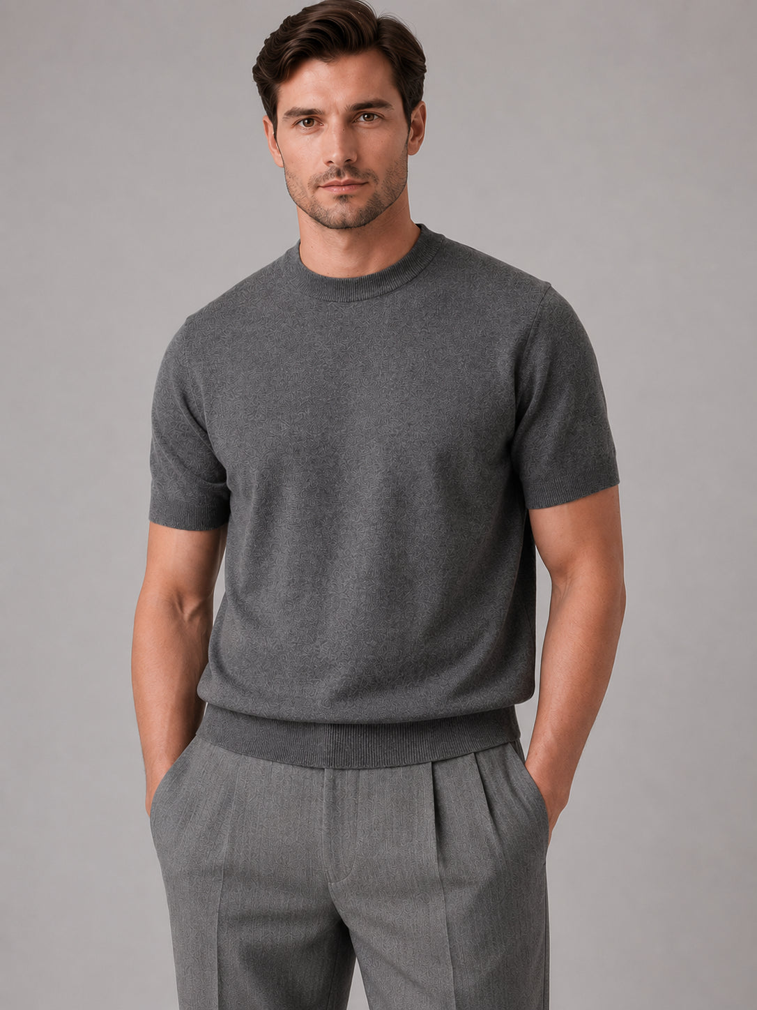 Fenwick | Men's Short Sleeve Knit T-Shirt, Crew Neck Fine Knit Top