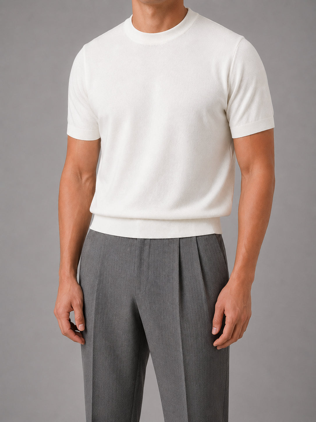 Fenwick | Men's Short Sleeve Knit T-Shirt, Crew Neck Fine Knit Top