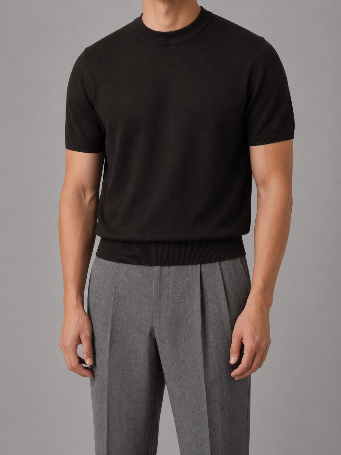 Fenwick | Men's Short Sleeve Knit T-Shirt, Crew Neck Fine Knit Top
