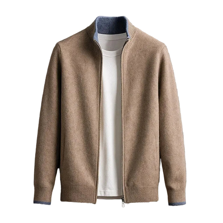 Elias | Men's Full-Zip Merino Wool Cardigan, Ribbed Layering Knit