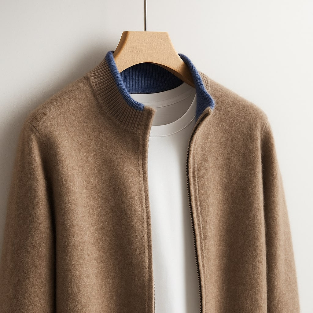 Elias | Men's Full-Zip Merino Wool Cardigan, Ribbed Layering Knit