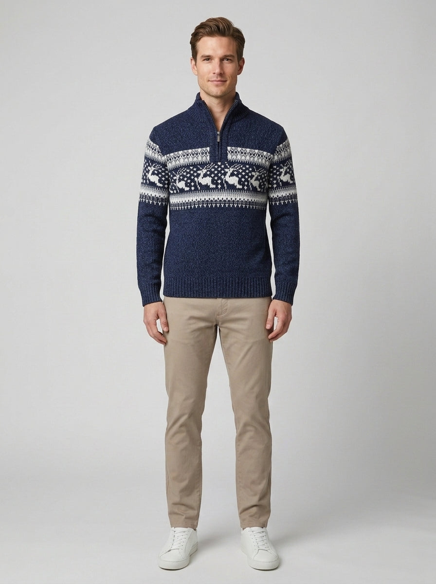 Callum | Men's Fair Isle Knit Sweater, Half-Zip Layering Piece