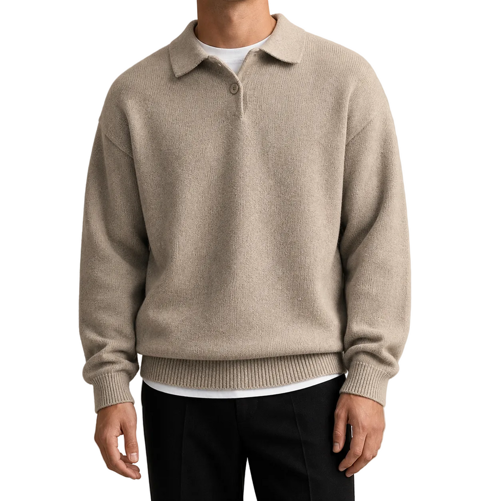 Oscar | Men's Half-Zip Wool Sweater, Button Detail Knit