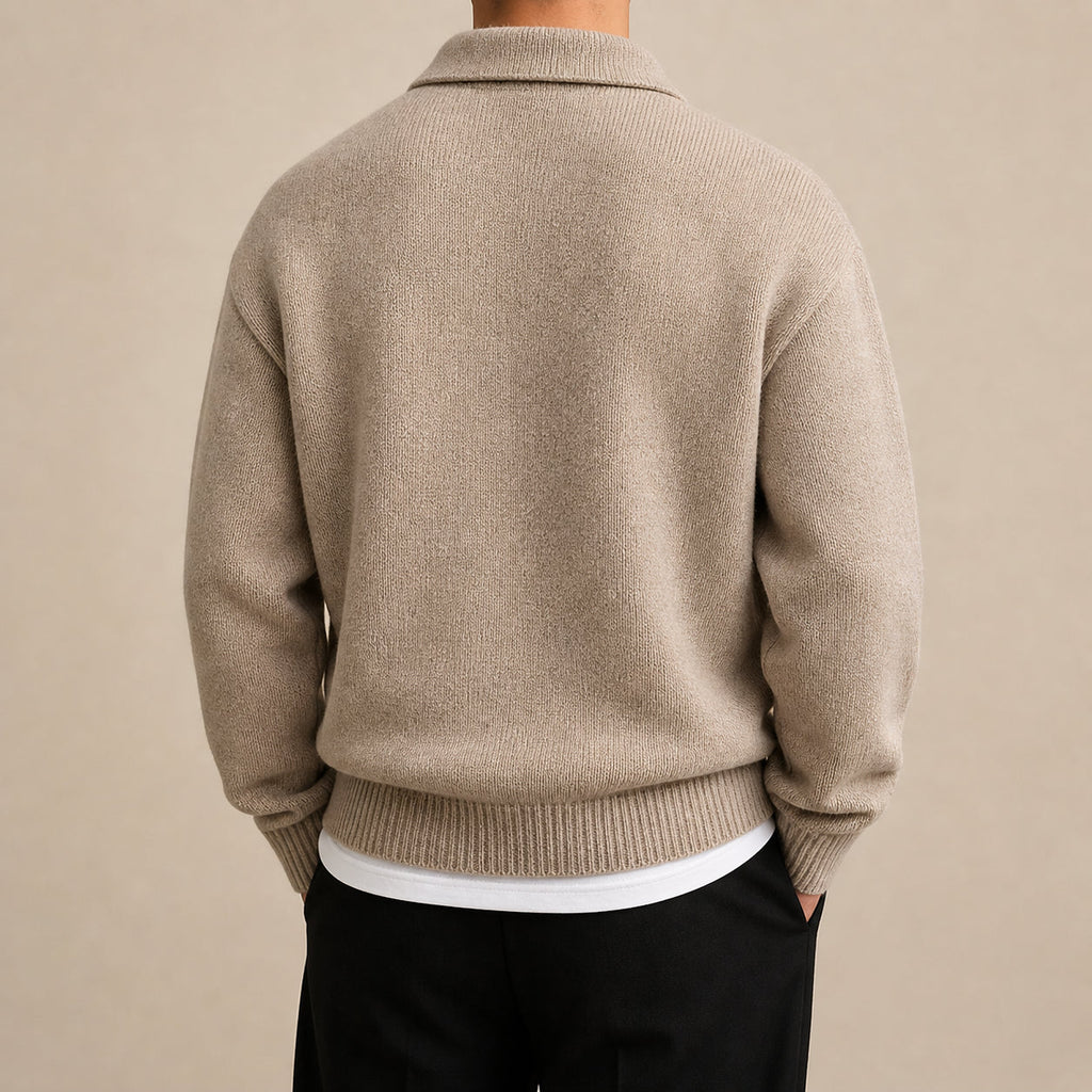 Oscar | Men's Half-Zip Wool Sweater, Button Detail Knit