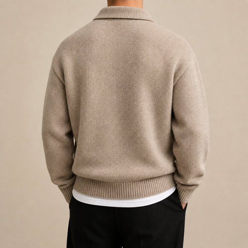 Men's Half-Zip Wool Button Sweater
