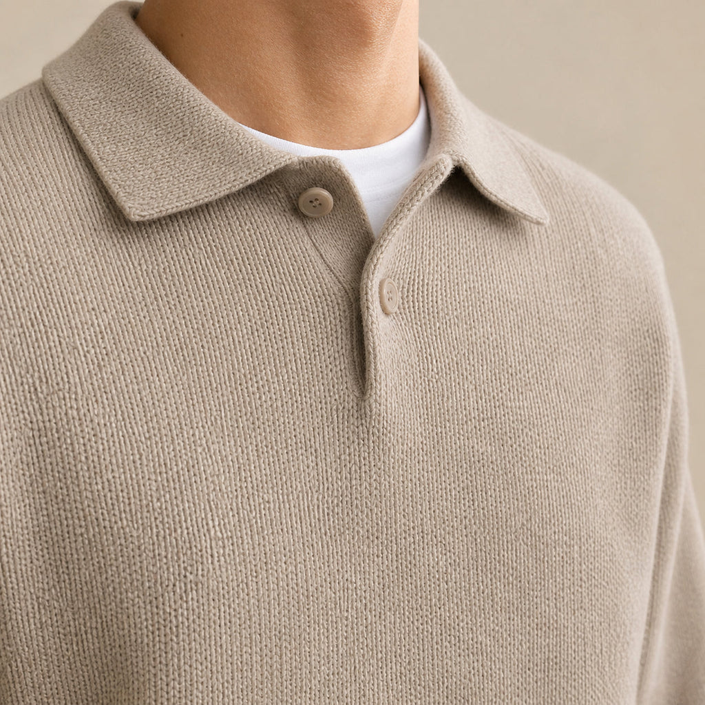 Oscar | Men's Half-Zip Wool Sweater, Button Detail Knit
