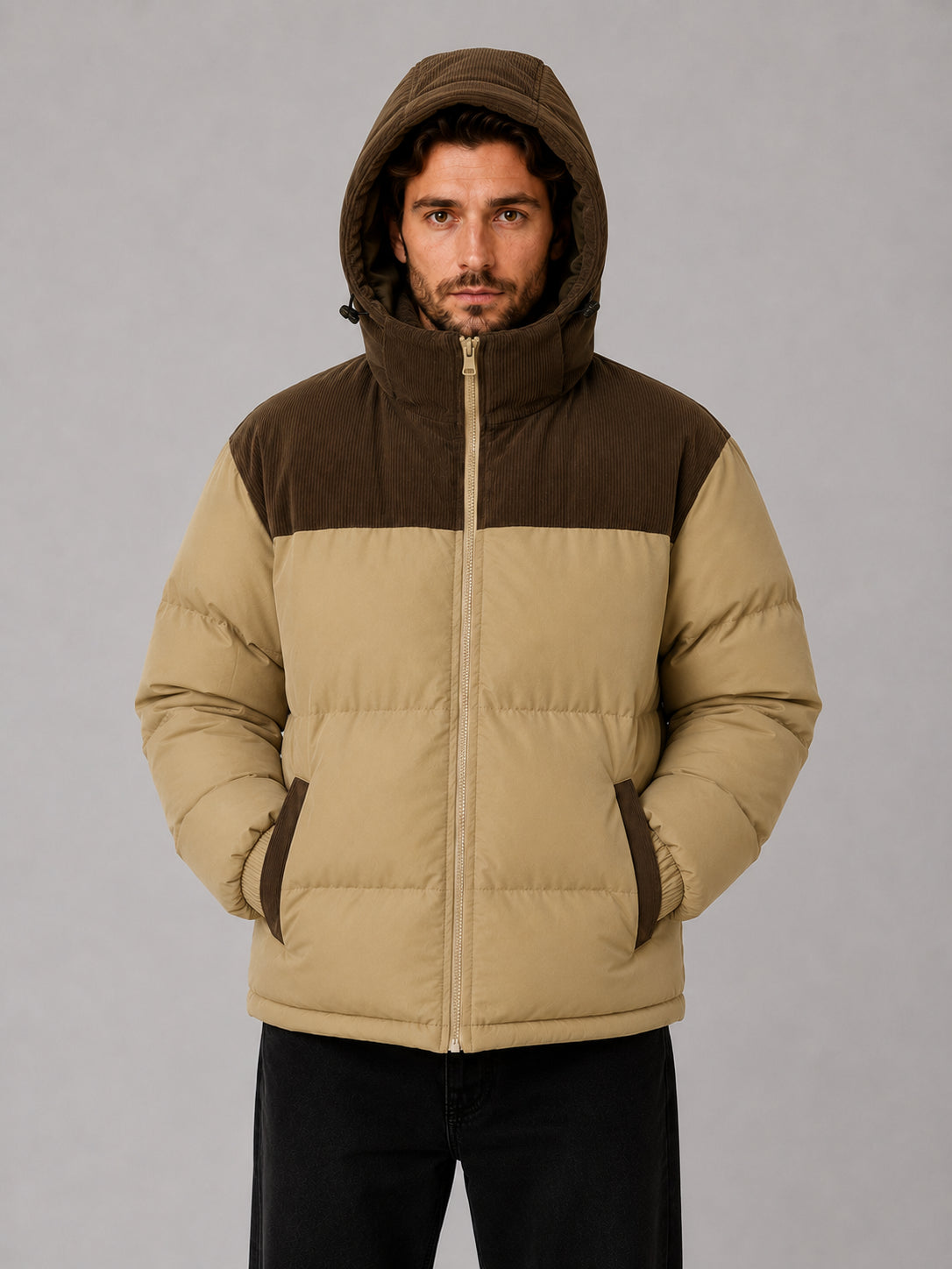Barrett | Men's Hooded Corduroy Puffer Jacket, Quilted Coat