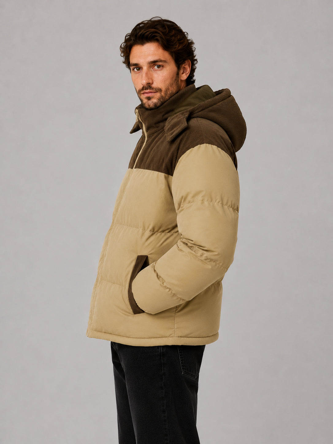 Barrett | Men's Hooded Corduroy Puffer Jacket, Quilted Coat