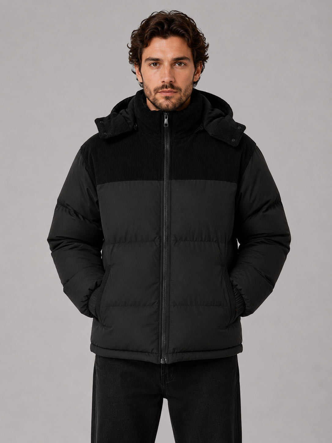 Barrett | Men's Hooded Corduroy Puffer Jacket, Quilted Coat