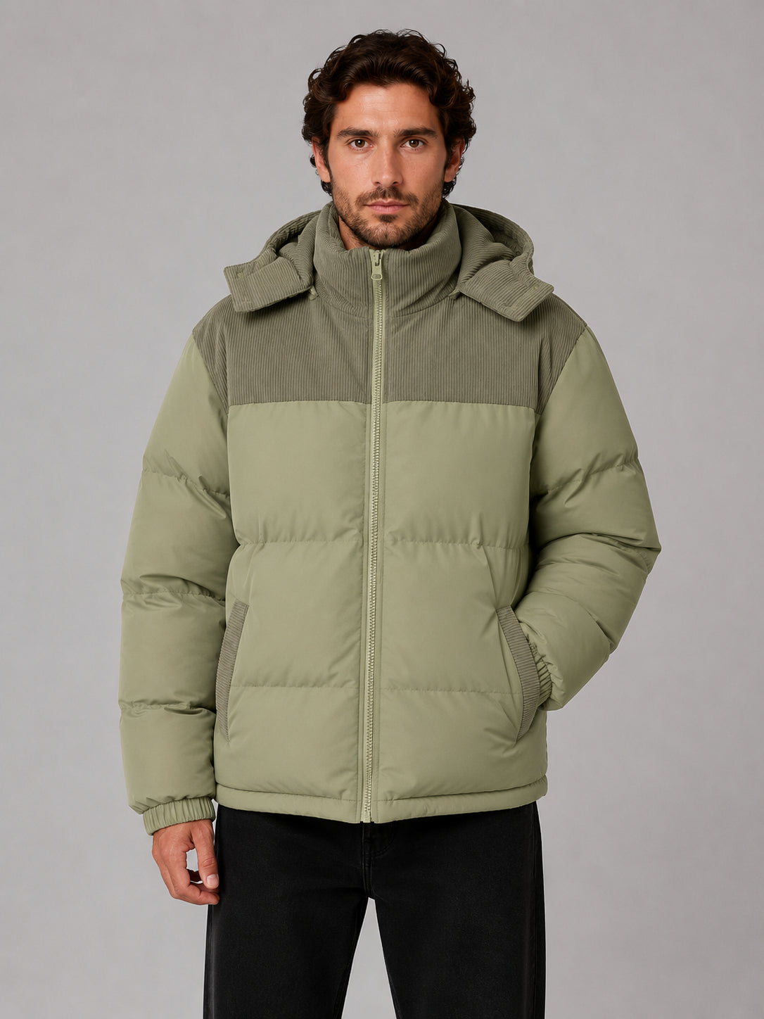 Barrett | Men's Hooded Corduroy Puffer Jacket, Quilted Coat