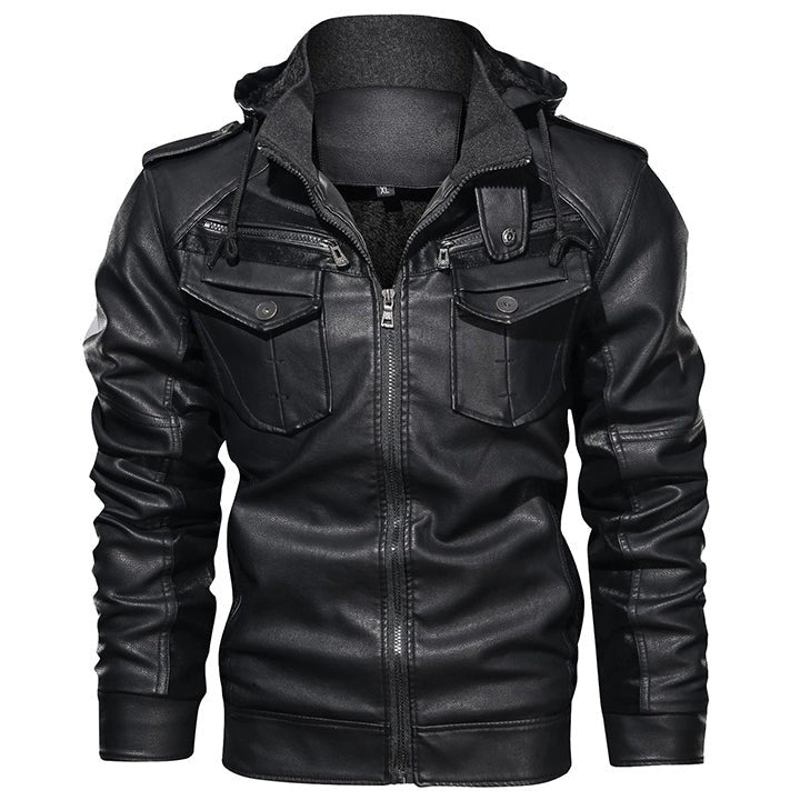 Rafael | Men's PU Leather Hooded Jacket, Full-Zip Outerwear
