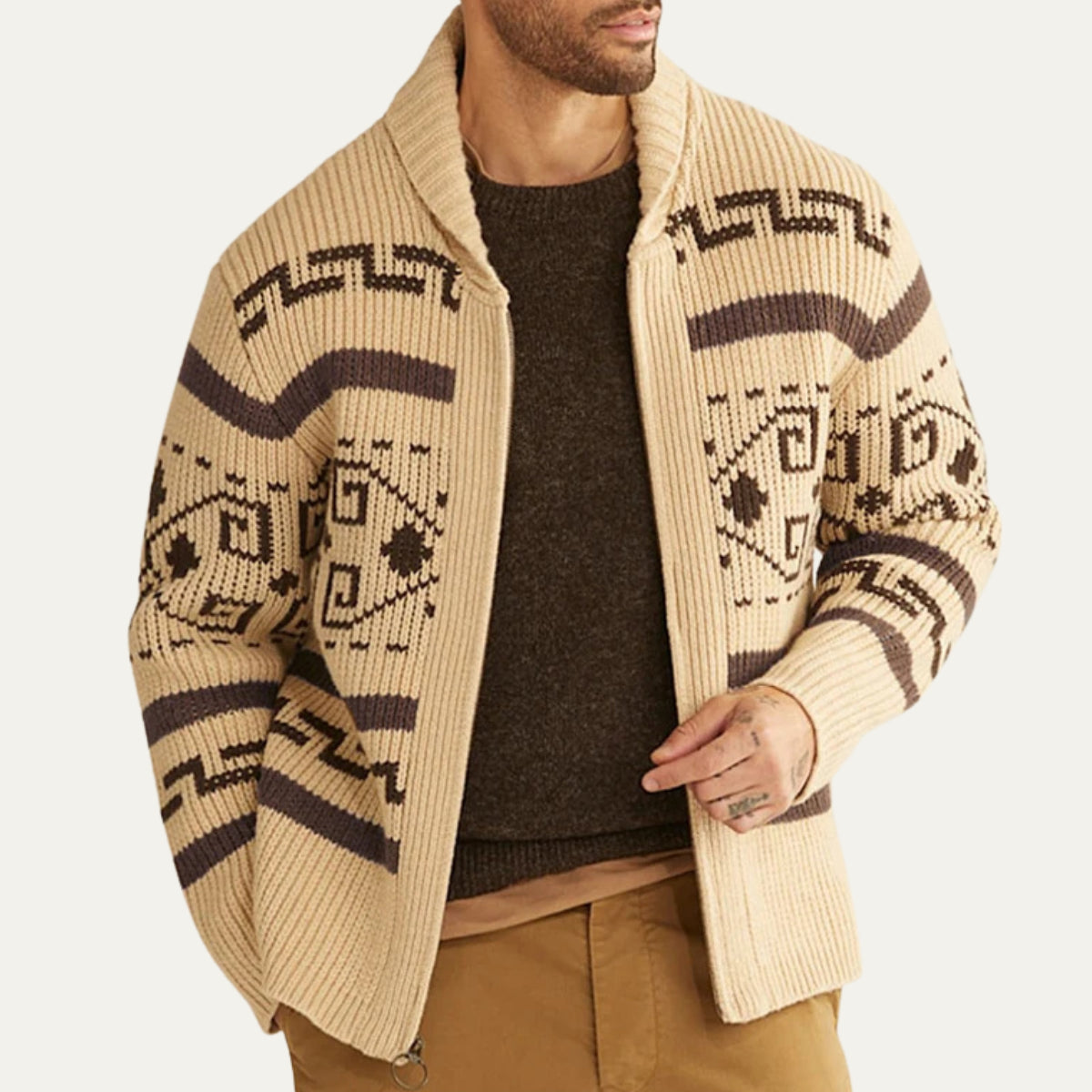 Julian | Men's Jacquard Knit Cardigan, Shawl Collar Layering Piece