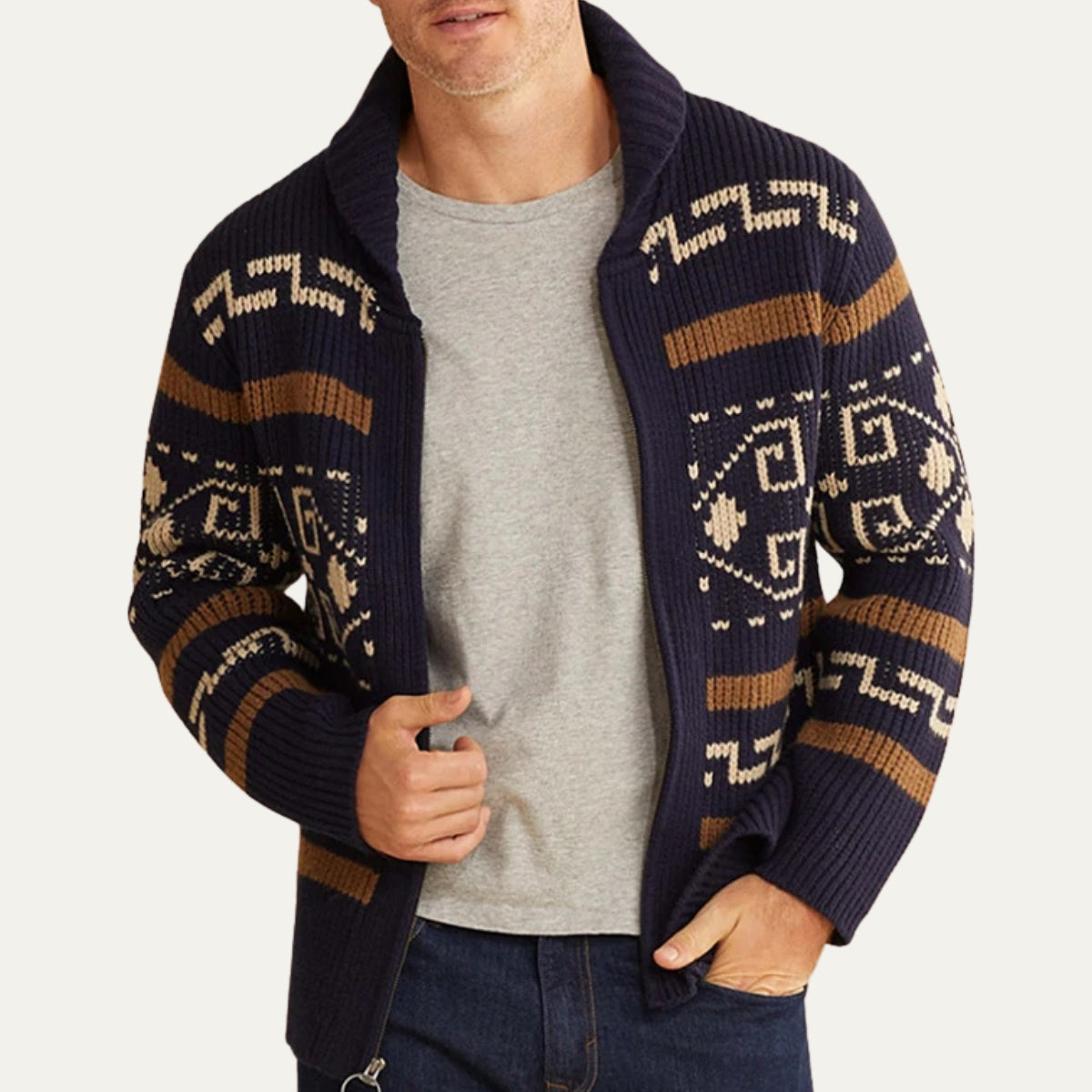 Julian | Men's Jacquard Knit Cardigan, Shawl Collar Layering Piece