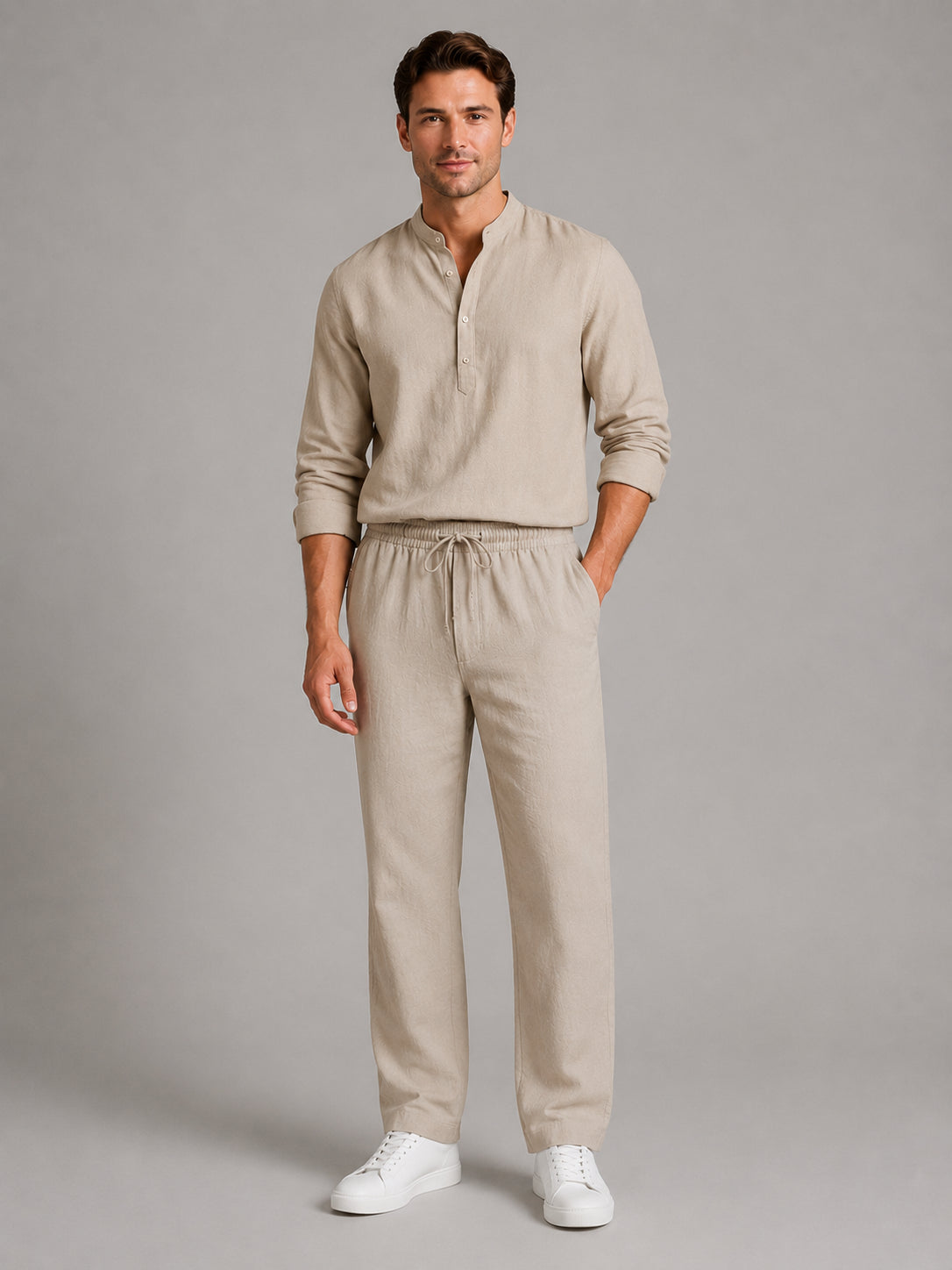 Osiris | Men's Linen-Look Two-Piece Set, Shirt and Drawstring Trousers