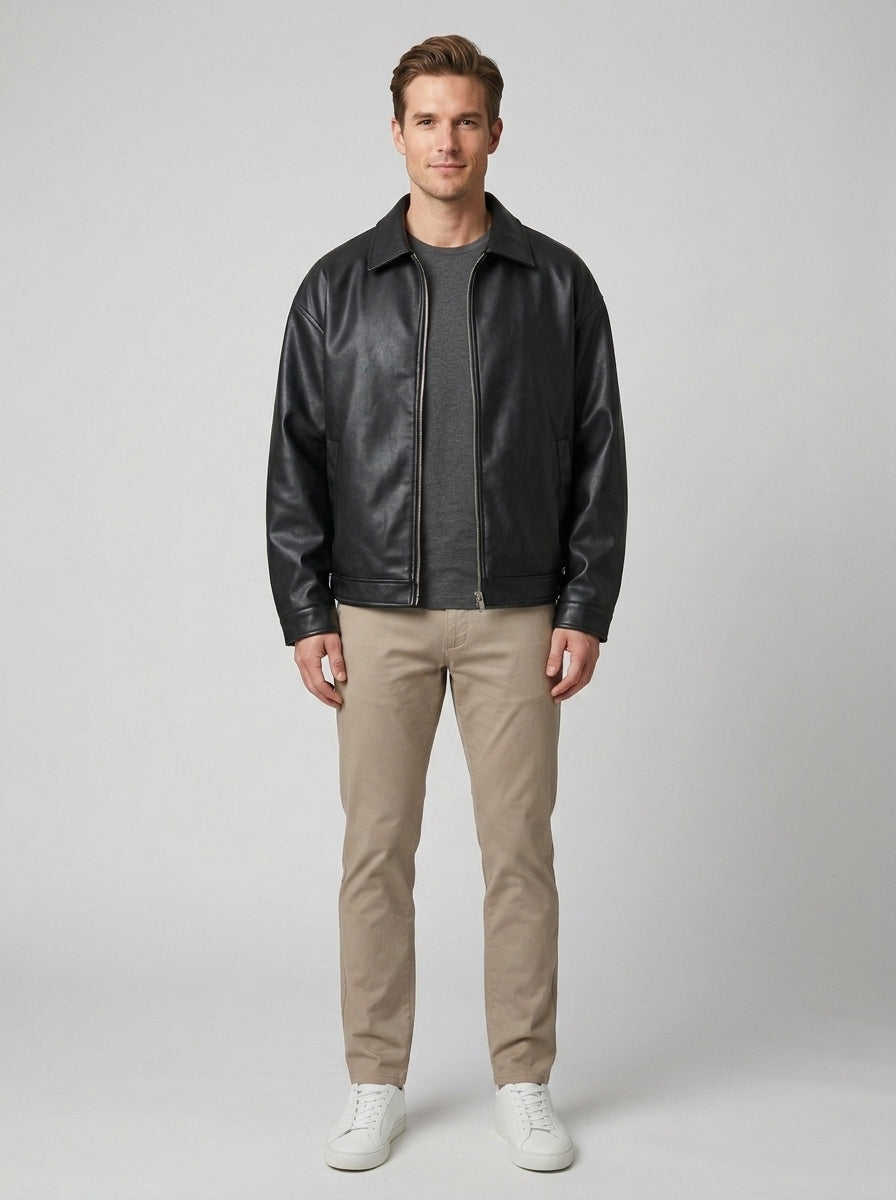 Ezra | Men's Leather Bomber Jacket, Oversized Outerwear