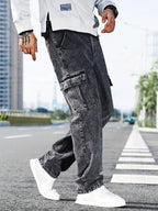 Men's Straight-Leg Cargo Pants with Faded Wash