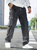 Men's Straight-Leg Cargo Pants with Faded Wash