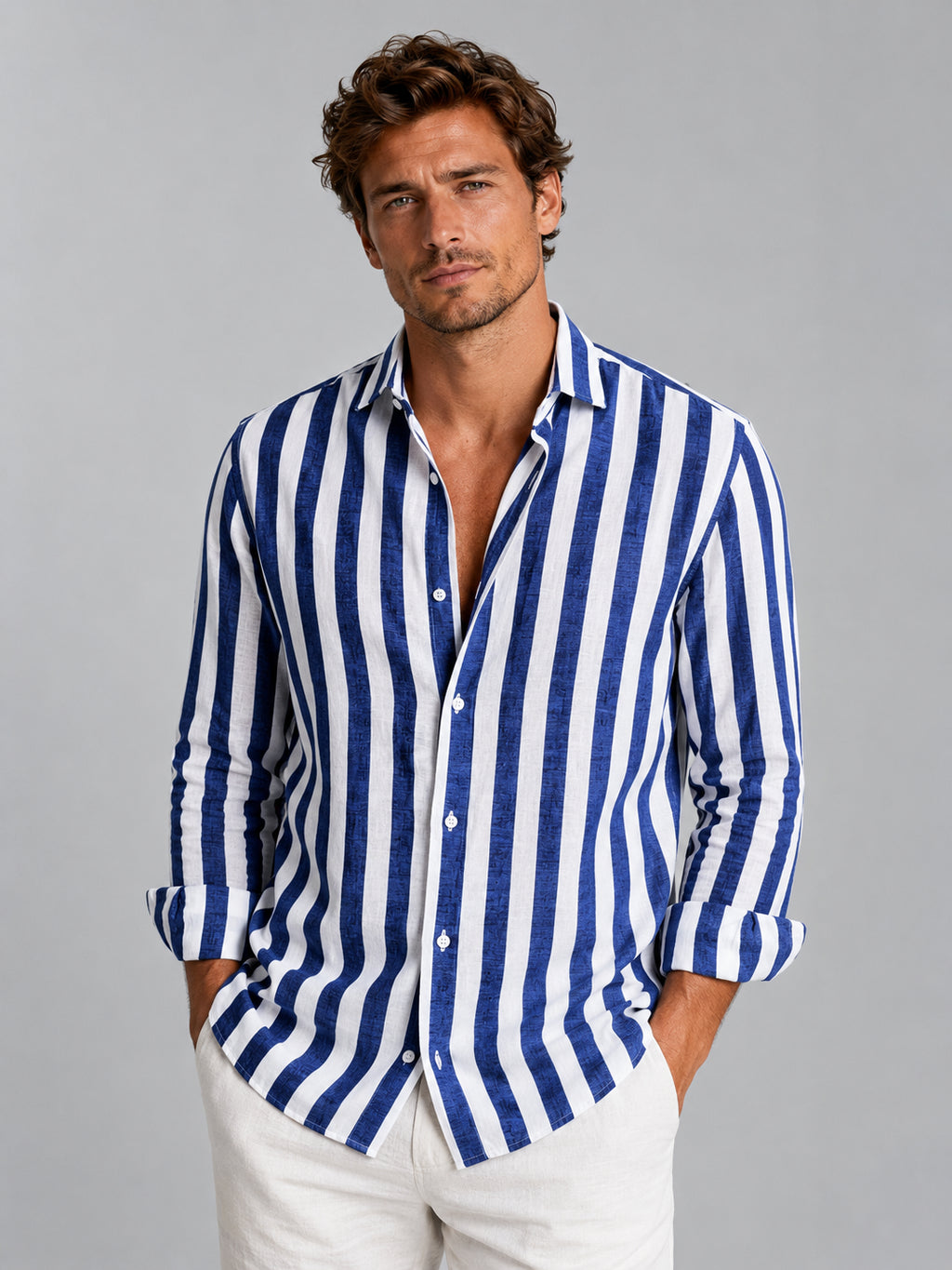 Callan | Men's Striped Linen-Look Shirt, Relaxed Summer Button-Up