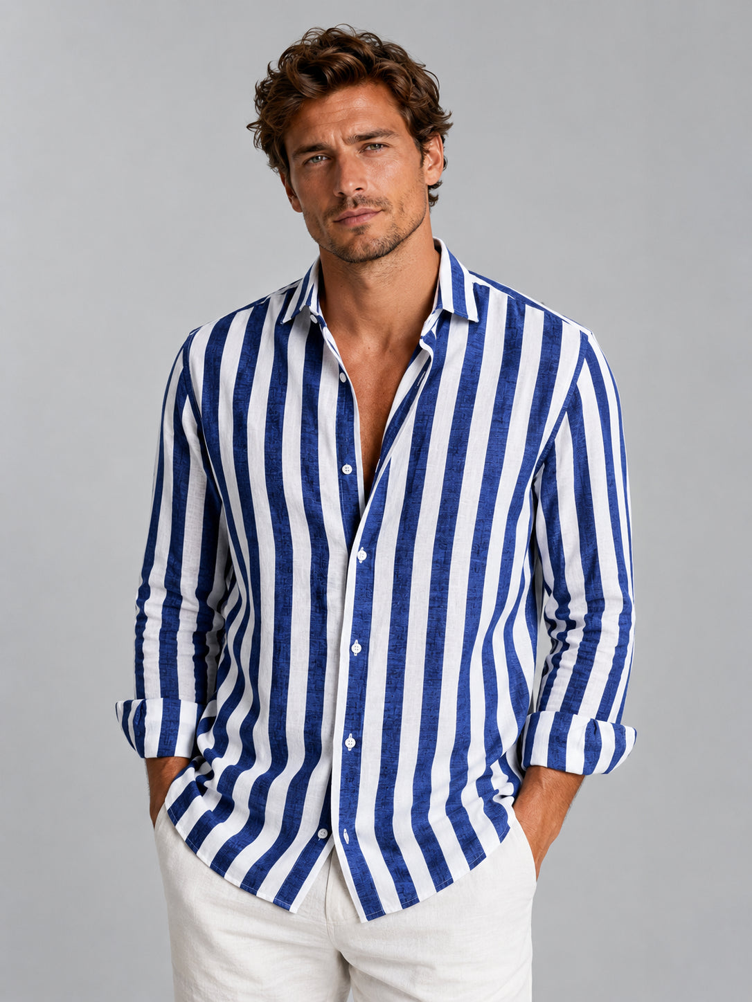 Callan | Men's Striped Linen-Look Shirt, Relaxed Summer Button-Up