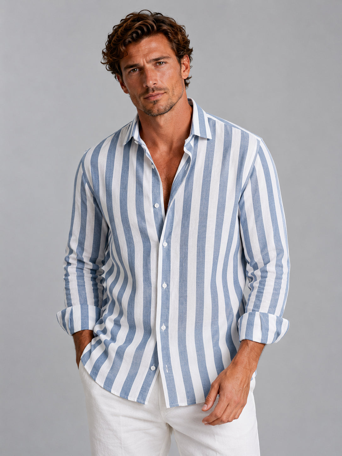 Callan | Men's Striped Linen-Look Shirt, Relaxed Summer Button-Up