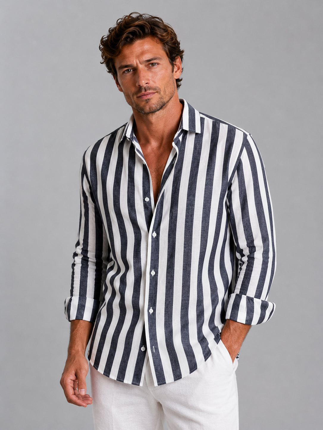Callan | Men's Striped Linen-Look Shirt, Relaxed Summer Button-Up