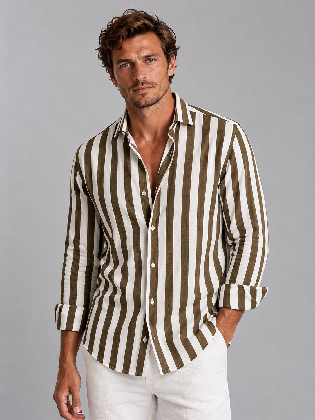 Callan | Men's Striped Linen-Look Shirt, Relaxed Summer Button-Up
